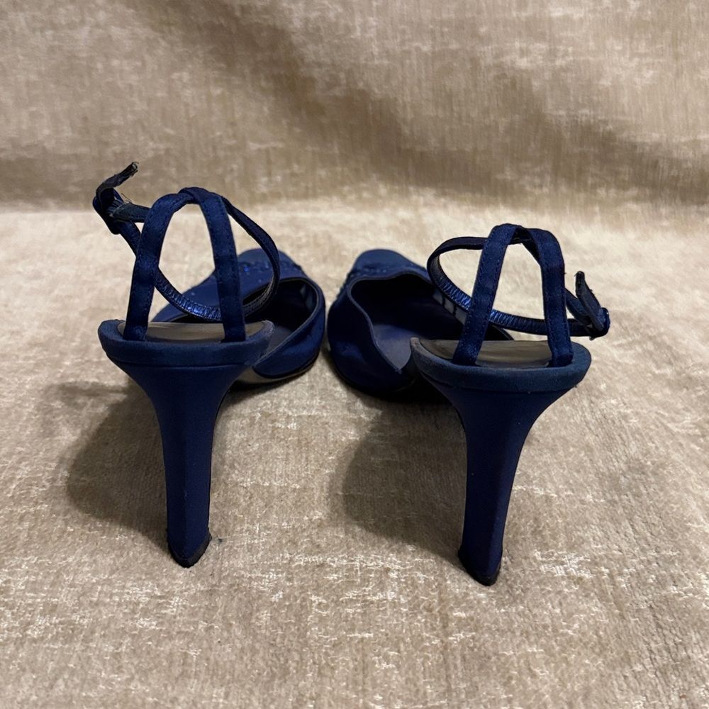 St. John Blue Italian Embellished Fabric Mesh Pointy Toe Slingbacks - Picture 4 of 14